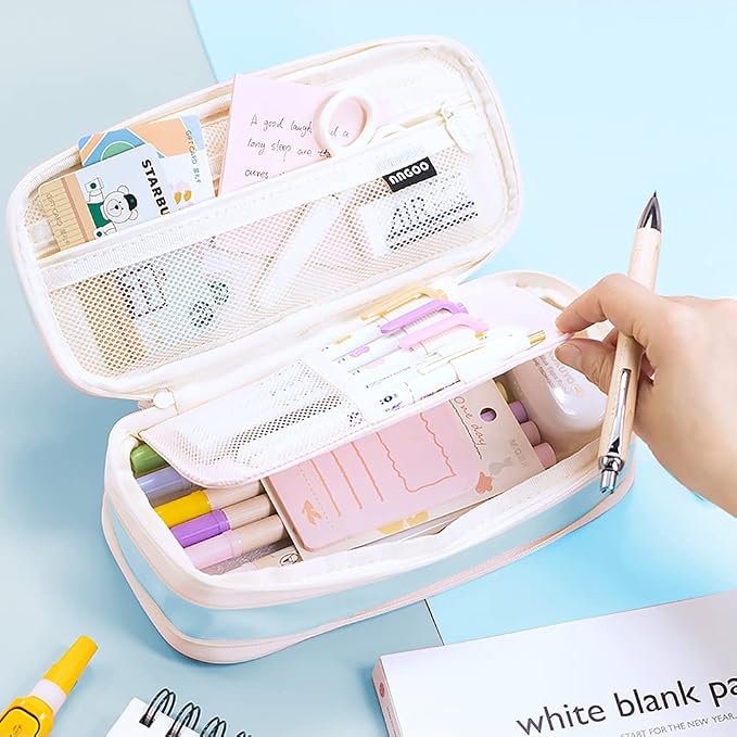 MAMUNU Expandable Pencil case with compartments, Large Capacity Pencil Cases Pencil Bag Pouch Office School, Portable Pencil Case Large School Stationery Organizer, Makeup Cosmetic Bag, Blue
