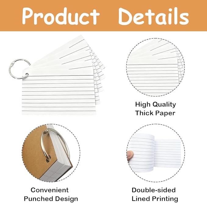 3000 Pcs White Index Cards Bulk with Rings, 3x5 Inch Flash Cards with Holder for Studying, Notecards Lined for Office, Home, School Supplies College, Ruled Index Cards, Double Sided