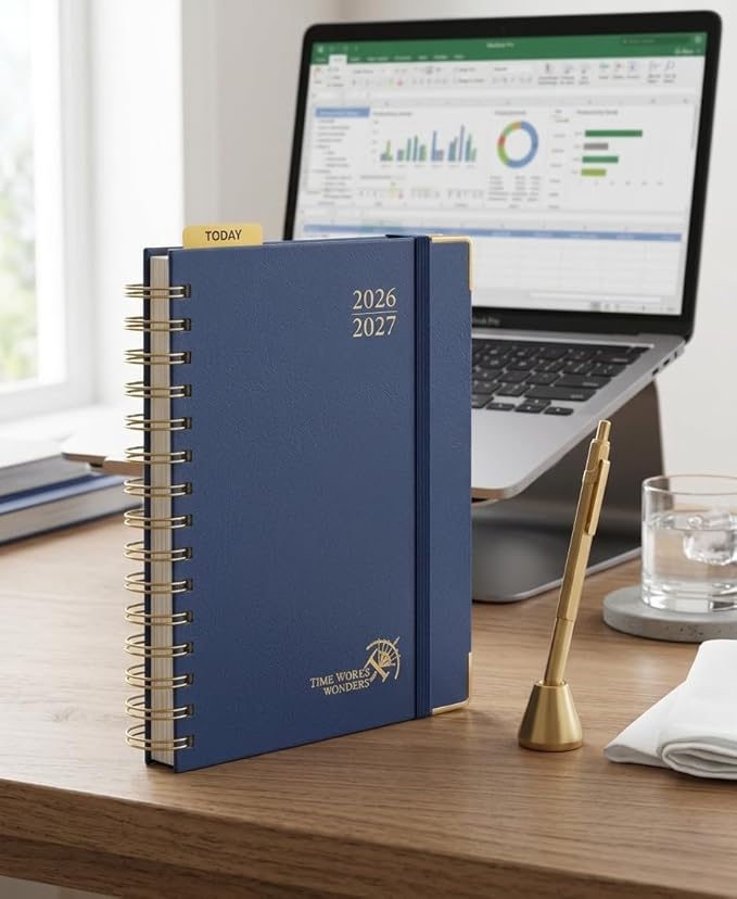 POPRUN 2026-2027 Monthly Planner, 18 Month Calendar (July 2026-Dec 2027), 6.25" x 8.5" A5 Spiral Hardcover Organizer with Dotted Note Pages, Professional Appointment Book for Business Office, Students & Teachers - Navy Blue
