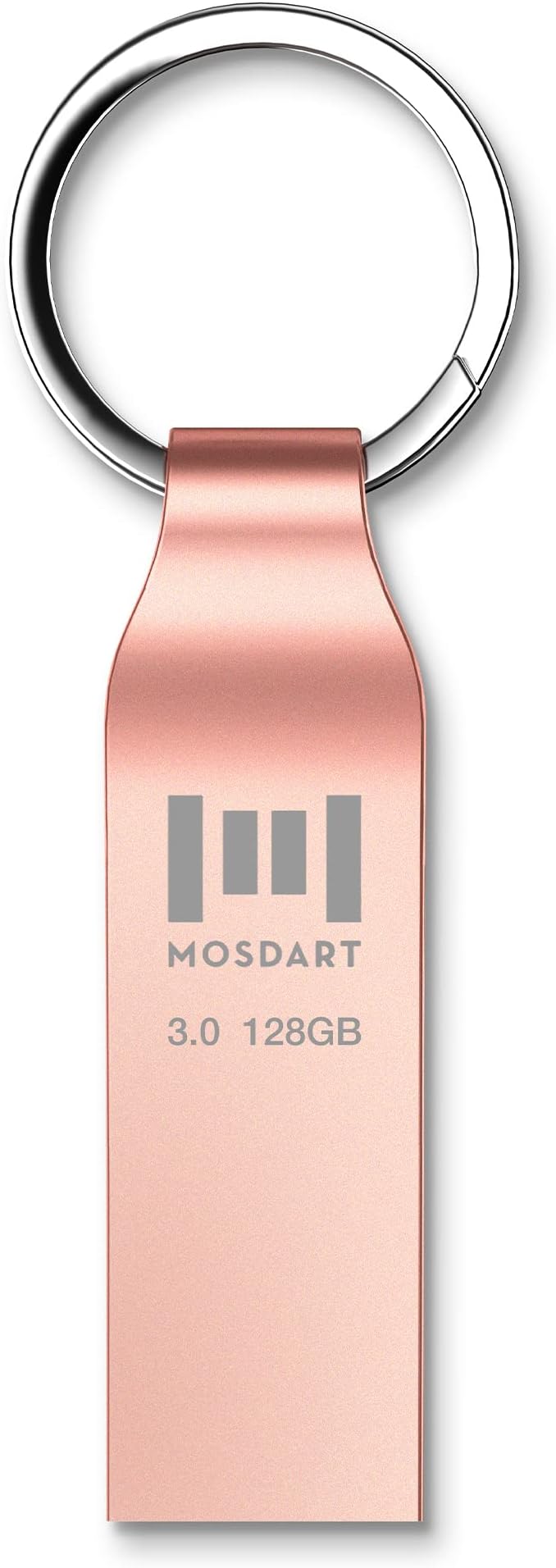 MOSDART 128GB Waterproof USB3.0 Flash Drive, Speed Up to 90MB/S, exFAT Metal Memory Stick with Keychain, for System Back, Data Storage, Rose Gold