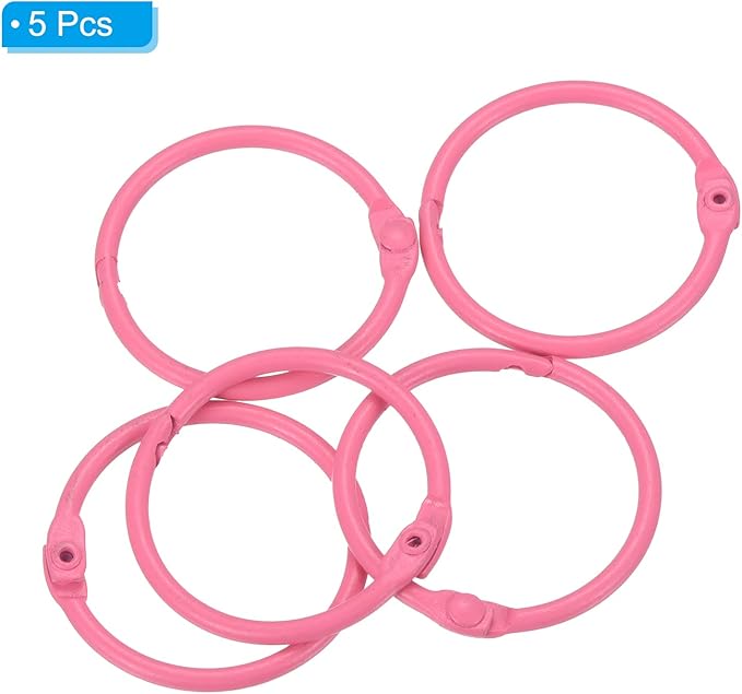 PATIKIL Loose Leaf Binder Rings 1 Inch, 5 Pack Metal Flash Card Book Binding Rings for Key Chain Index Card Scrapbooks, Pink