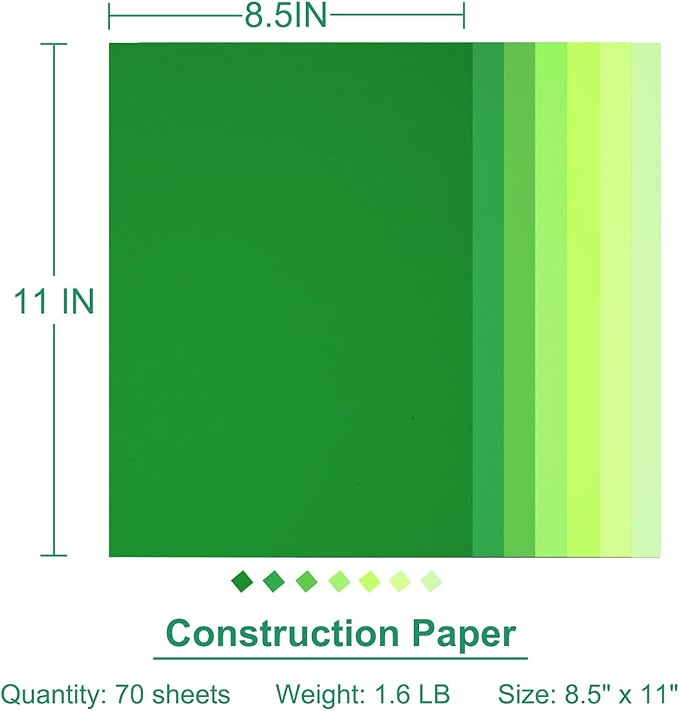 Construction Paper 8.5x11 in,70 Sheets,Set of 7 Colors 178GSM/65LB Heavyweight Construction Paper,Crafts,Arts,School Classroom Art Supplies Assorted Colors Bulk Paper