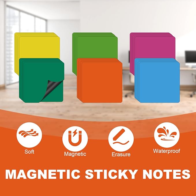 18 Packs, 3" x 3" Dry Erase Reusable Magnetic Sticky Notes, Magnets Labels, Widely Use to Post Notes for Whiteboard, Fridge, Locker, Cabinet, Door - Office & Classroom Supplies