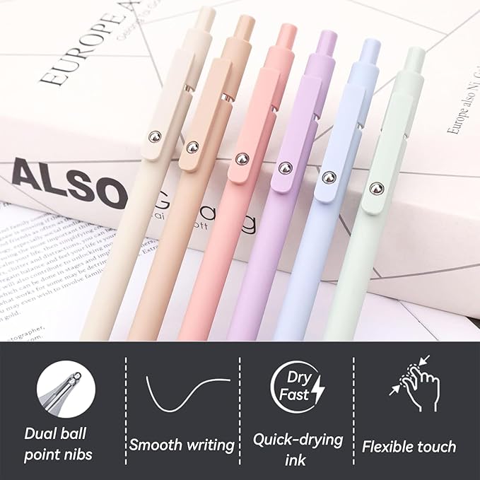 ACEES 6Pcs Gel Pens 0.5mm Fine Point Black Ink Pens With Smooth Writing,Quick Dry Pens For Journaling,Valentines Day Office Writing Supplies for Women Nurse(Macaron)