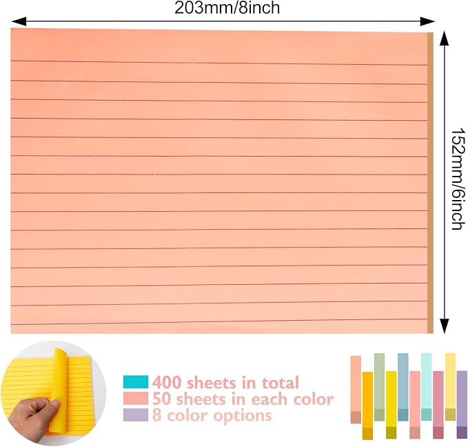 Large Sticky Notes 8×6 in,400 Sheets,No Ink Bleed-Through,Home/School