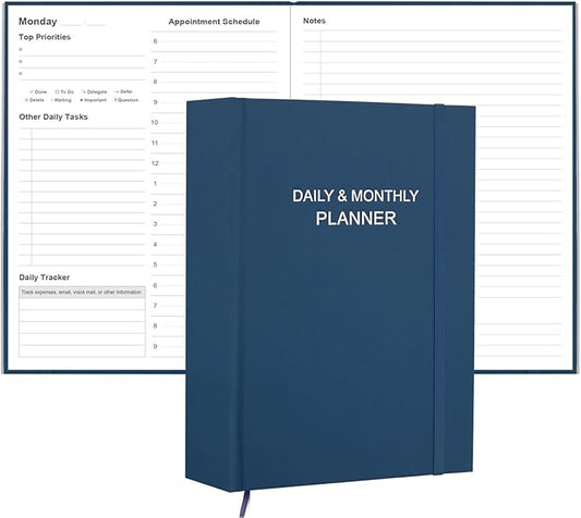 Daily & Monthly Planner for 2026 or Anytime - ADHD Planner Two Pages Per Day, Daily Planner Undated to Increase Focus, Eliminate Overwhelm, Achieve Your Biggest Goals, 8.5'' × 11'', Blue