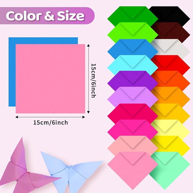 EPPINGWIN 1000 Sheets Origami Paper, 20 Colors Colored Paper, 6"×6" Square Paper for Crafts, Origami Kit with Craft Guide