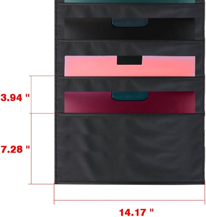 Vantasii Organization Pocket Chart, Wall Hanging File Organizer Folder with 10 Large Pockets for Office, Home, School, Studio, etc. 14 X 47 inch, Black, 3 Hangers and 4 Hooks
