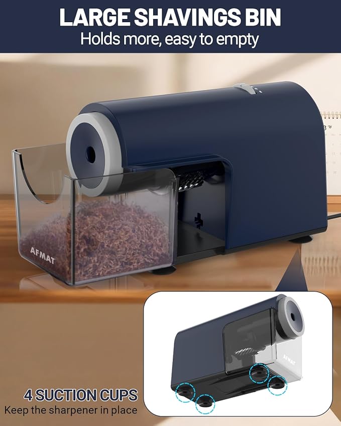 AFMAT Electric Pencil Sharpener, Fully Automatic Pencil Sharpener for 6.5-10.5mm No.2/Jumbo/Colored Pencils, Auto in & Out, 5 Sharpness Modes, 10000+ Sharpenings for Classroom Home Office, PSC5(Blue)