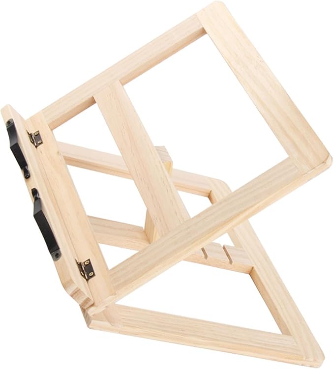 Zerodis Book Stand, Natural Wooden Adjustable Bookrest Portable Lightweight Reading Holder Space Saving Small Cookbook Stands for Recipe Cookbooks Magazines Tablets Laptops (Iron)