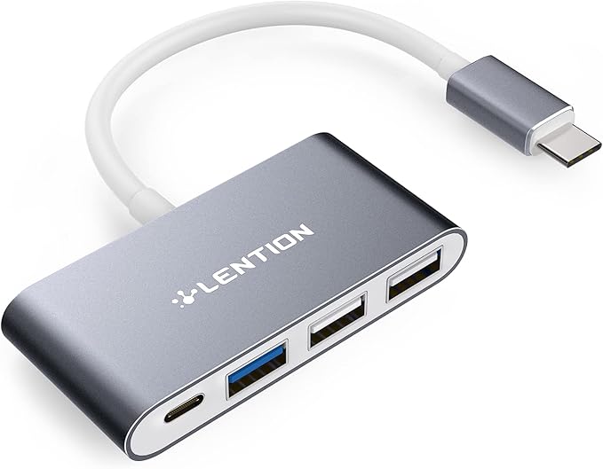 LENTION 4-in-1 USB-C Hub with Type C, USB 3.0, USB 2.0 for 2025-2016 MacBook Pro (M1-M5), iPhone 17-15 New Mac Air/Surface, ChromeBook, More, Multiport Charging & Connecting Adapter (C13, Space Gray)