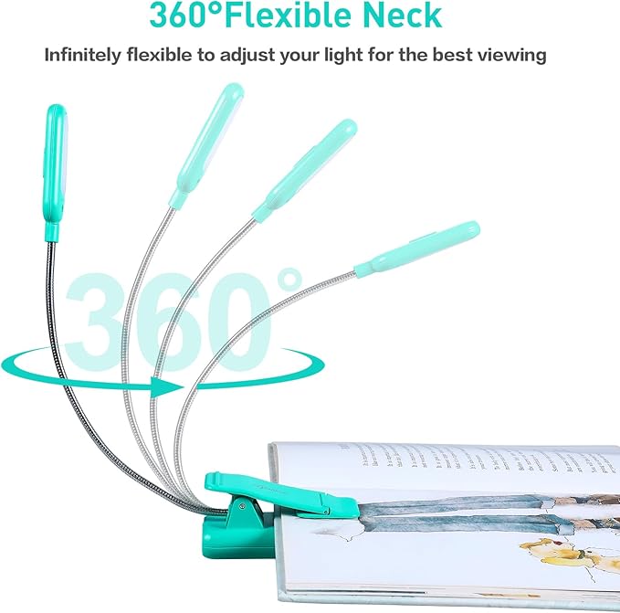 VAVOFO Rechargeable Book Light, Blue Light Blocking, Amber 1600K Clip On Reading Light, Eye Care 7 LEDs Kids Book Light for Reading in Bed with Power Indicator for Bookworms (Emerald Green)