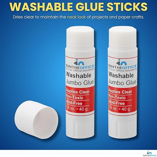 1InTheOffice Jumbo Glue Sticks, Kids Glue Sticks, School Glue Sticks, 1.4oz, Washable, 6 Pack