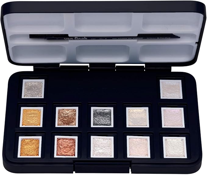 Van Gogh Watercolor Paint Set, Plastic Pocketbox, 12-Half Pan Specialty Metallic & Interference Colors Selection