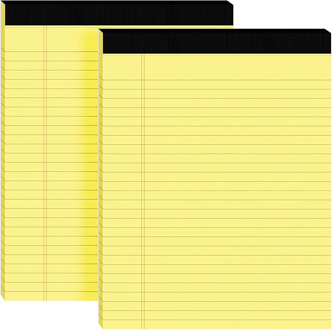 2pcs Legal Pads 8.5 x 11,Notepads 8.5 x 11 Inch, 30 Sheets/Pack, Yellow Note Pads Clear Print Writing Pads of Paper, Perforate Wide Ruled Lined with Sturdy Back for Office, Business & School Supplies