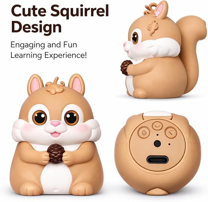 Little Squirrel Talking Pen with 55 Double-Sided Talking Flash Cards, Interactive Learning Toy for Kid, 1000+ Words, Phonics, Recording & Playback Function, Screen-Free Educational Toy for Toddlers