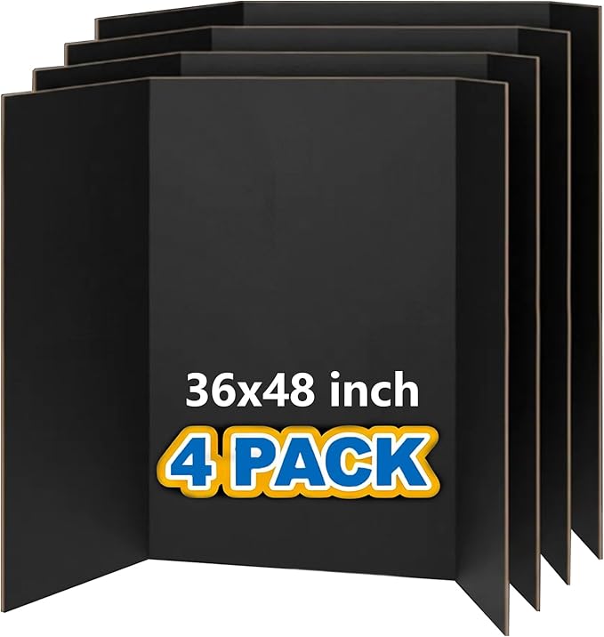 VinTS 36" x 48" Large Trifold Poster Board,4 Pack Black Corrugated Project Boards for Science Fair, School Projects,Photo Displays