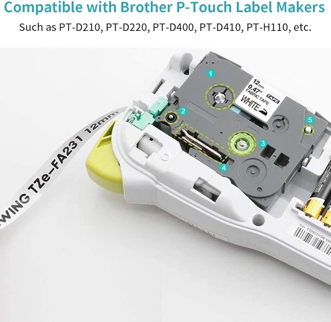 COLORWING Fabric Tape Replacement for Brother Iron On Label Tape TZe-FA231 TZ 12mm 0.47" White, for Brother Ptouch PTD400 PTD210 PT-1280 Label Maker, 3-Pack