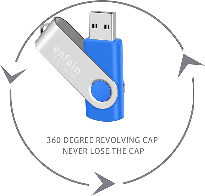 Elevate Your Data Storage with Enfain's 16GB USB 2.0 Flash Drives: 10 Pack of Stylish Blue Swivel Thumb Drives with LED Indicators and 12 White Labels for Easy Content Organization