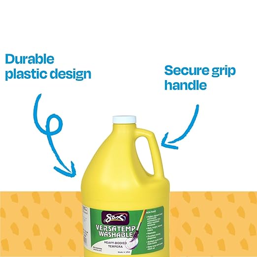 Sax Washable Versatemp Heavy Bodied Tempera Paint, Yellow, 1 Gallon