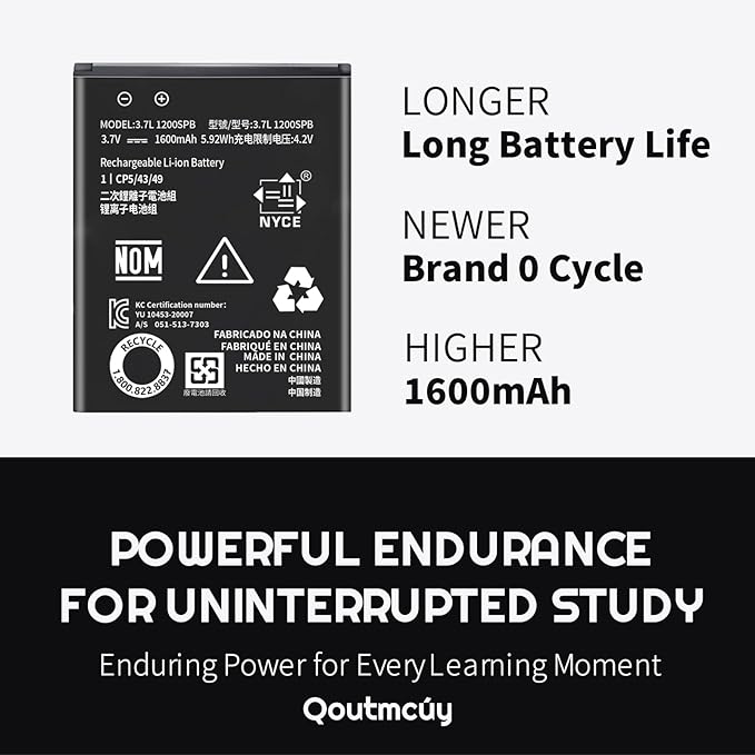 2026 Upgraded Replacement Battery for Texas Instruments TI-84 Plus CE,TI Nspire CX,CX II,TI Nspire CX CAS,CX CAS II, Part No 3.7L 1200SPB/N:P11P35-11-N01 3.7V 1600mAh-2PC