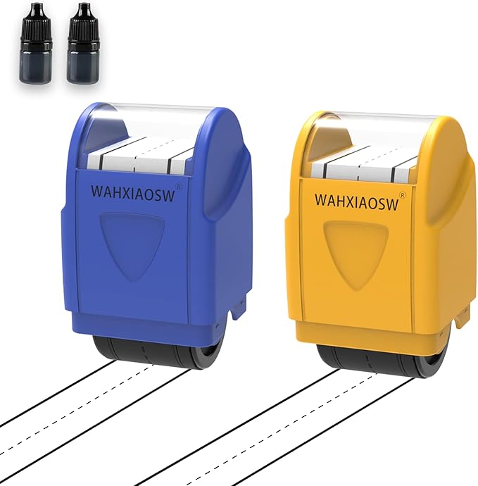 Handwriting Lines Stamp Roller Self-Inking Line Rolling Stamps Handwriting Practice Tool for Teachers Kids Kindergarten (Yellow+Blue)