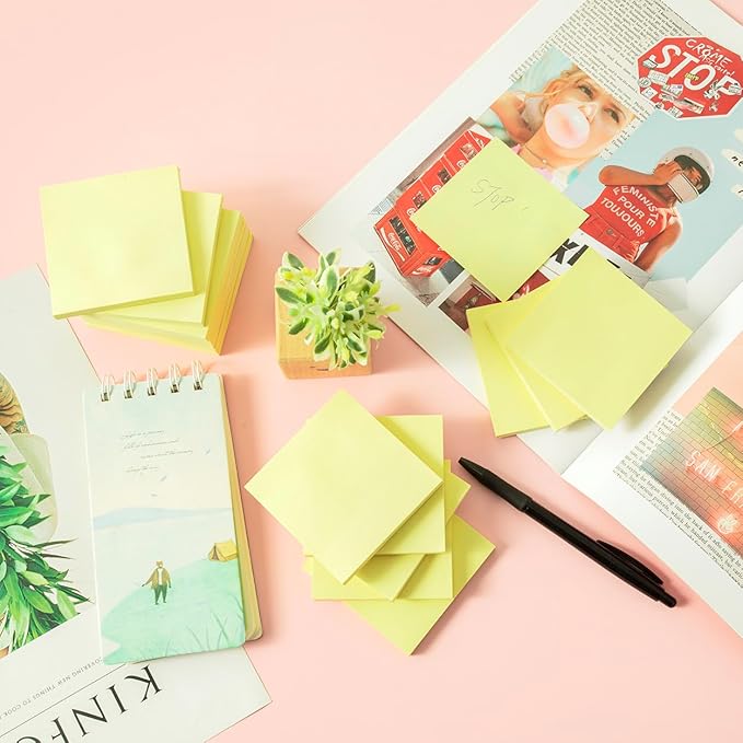 (24 Pads) Sticky Notes 3x3 in Yellow, Strong Adhesive, Clean Removal, Recyclable, Self-Stick Pads, Easy to Post for Home, Office, Notebook