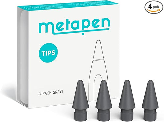 Metapen 4 Pack Tips Compatible with Apple Pencil Pro, USB-C, 2nd, 1st Gen and A8/A11/Air8/A14/D1-1:1 Original Size, Super Durable, Replacement Apple Pencil Tips, High Sensitivity iPad Pen Nibs, Grey