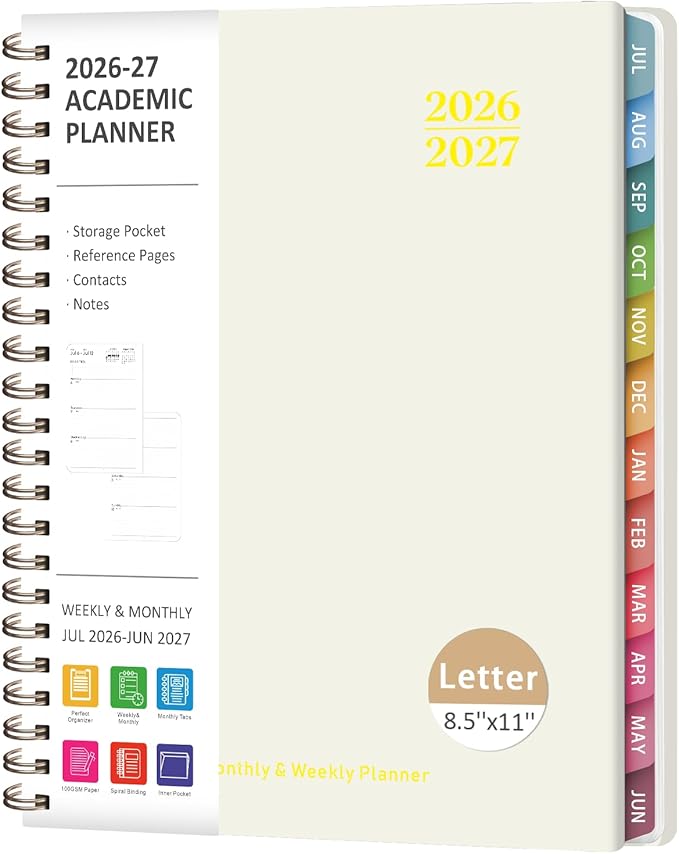 Planner 2026-2027, Weekly and Monthly Academic Planner, July 2026 - June 2027, Hardcover Calendar Agenda Book for School Year Planning, School Supplies for Teacher and Student, Letter Size(8.5'' x 11'')