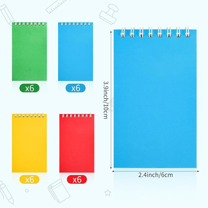 Hooqict 24 Pack Pocket Notebook Small Spiral Notepad Pocket Notepads Mini Journal Notebooks Colorful Memo Pads for Kids, Nurse, Student, Office, Back to School Supplies, 3.9 x 2.4 Inch