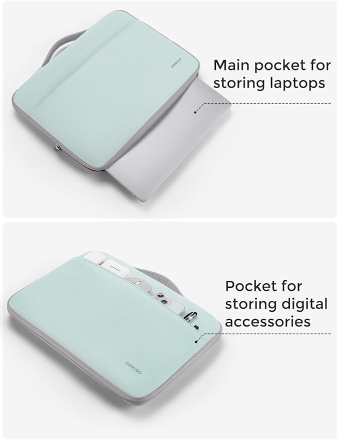 DOMISO Laptop Case Sleeve Protective Cover Compatible with MacBook Air 13 M4 M3 M2,MacBook Pro M2 M1,iPad Air/Pro,13 inch Dell,Lenovo, HP,Asus,Waterproof Computer Cases Bag with Handle,Mint Green
