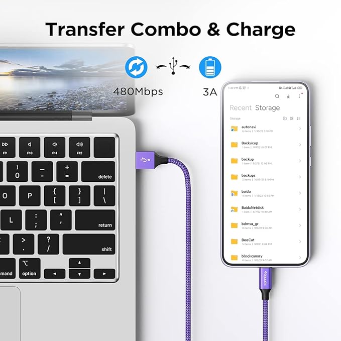 etguuds USB A to USB C Cable 4ft, 2-Pack, 3A Fast Charging Type C Charger Cord for iPhone 17 16 15 Pro Max 16e 17 Air, Samsung Galaxy S25 S24 S23 S22 S21 S20 A17 A16 A56 A55 Flip Fold, Purple