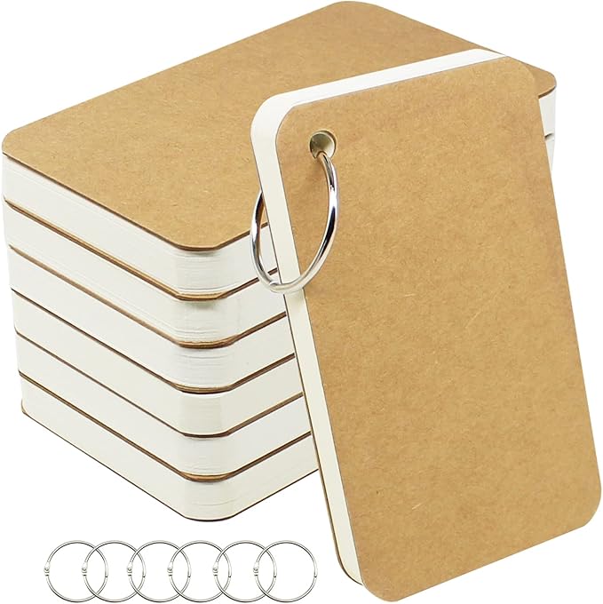 zmybcpack 6 Pack 3x5 Inch Blank Flash Cards with Binder Rings (60 Sheets Each Pack), Blank Easy Flip Index Card Mini Study Cards for Studying