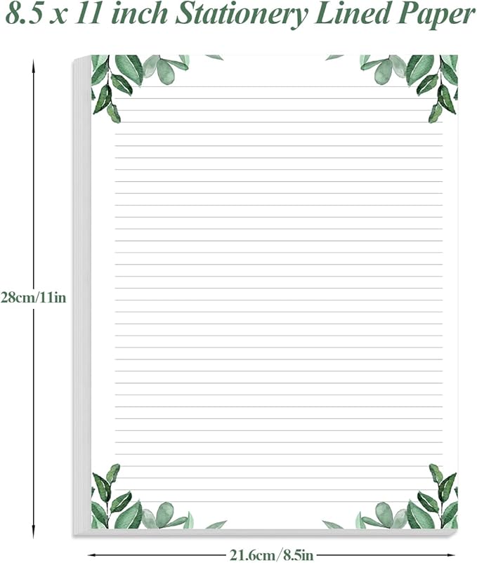 (3-Pack) Stationery Lined Paper, Letter Size Unpunched Ruled Filler Paper, 300Sheets / 600Pages Loose-Leaf Line Paper, 100gsm White Paper, 8.5'' x 11'', Leaf