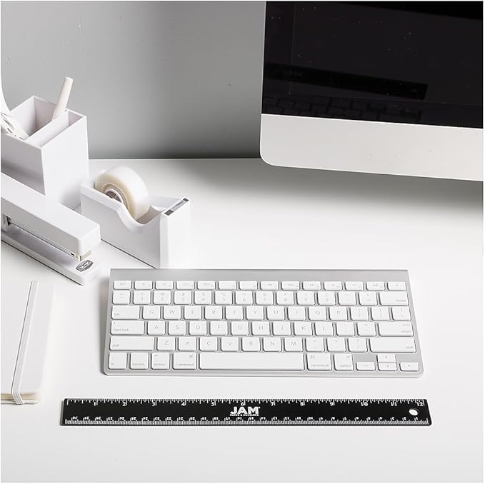 JAM PAPER Strong Aluminum Ruler - 12 Inch - Metal Ruler with Non-Skid Cork Backing - Black Metallic - Sold Individually