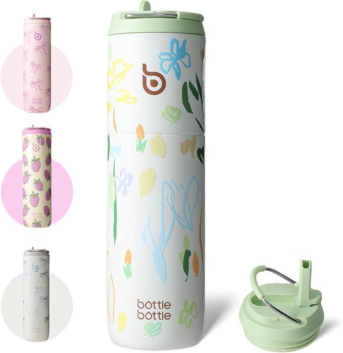 BOTTLE BOTTLE Insulated Water Bottle 24oz with Straw Lid and Handle Sports | for Travel Gym school,Stainless Steel Water Bottles,Double-Wall,Vacuum Metal,Leak Proof,BPA-Free