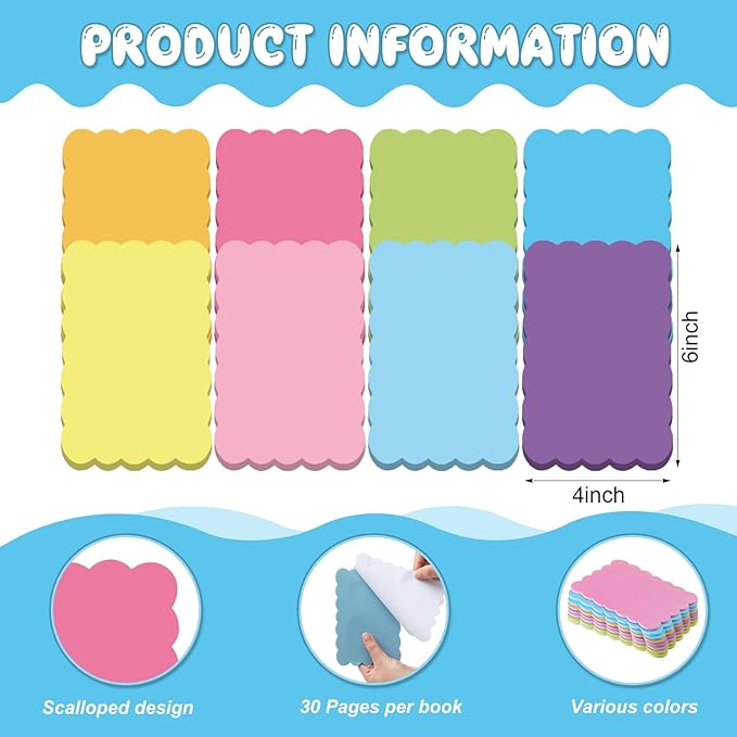 Eaasty 8 Pack Scalloped Aesthetic Sticky Notes Bulk Colorful Cute Wavy Self Sticky Note Pads 4" x 6" Blank Rainbow Colors Note Pads for Back to School Office Supplies 240 Sheets