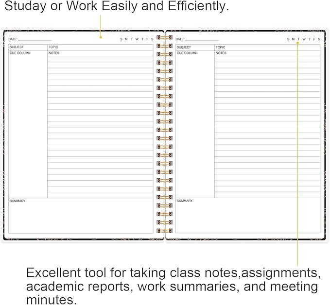 Yaridar A4 Cornell Notes Notebook - 8.5" x 11" College Spiral Cornell Notebooks for Note Taking, Subject College Ruled Steno Pads for Office School/Home, Black Flower