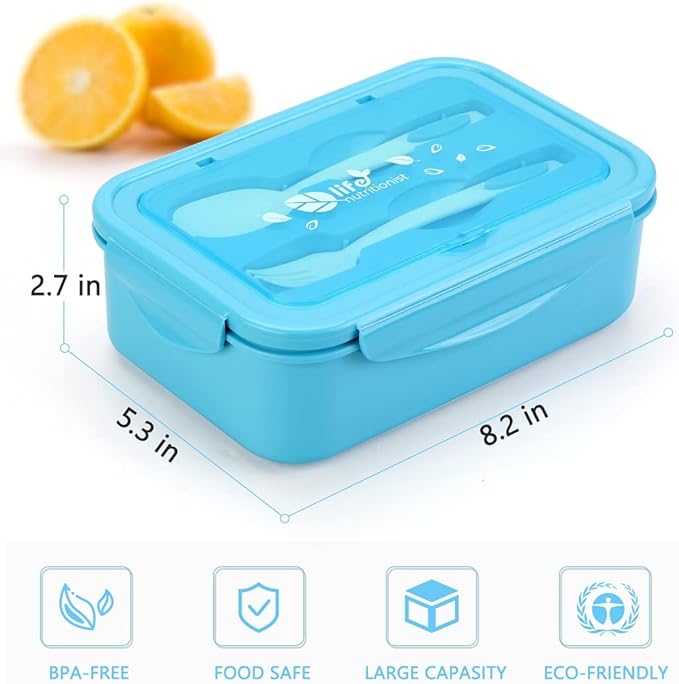LOVINA Bento Lunch Box for Adults Kids - 1100ML/Built-in Utensil, BPA-Free | Durable, Lightweight Lunch Box Container, Perfect Size for On-the-Go Meal, Food-Safe Materials(Blue)
