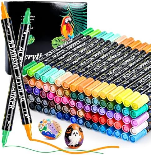 80 Colors Acrylic Paint Markers Set, Dual Tip Acrylic Paint Pens, Fine Tip and Dot Tip Colored Markers Pens for Rock, Stone, Glass, Fabric, Canvas, Christmas Gifts for Teens, Art Painting Supplies Kit