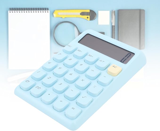 Aramox Basic, Smart, Portable Calculator with Large Display for School and Office Use, Powered by Solar Energy, Compact Design, Mechanical Keys (Blue)