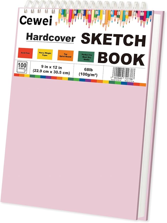 9"x12" Sketchbook Pink, 1 Pack-100 Sheets Cute Sketchbook for Girls, 68lb/100gsm Pink Sketch Book, Spiral Drawing Pad, Art Supplies for 9-12 Girls.