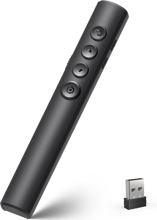Wireless Presentation Clicker for Powerpoint Slideshow, Office/Classroom PPT Remote Presenter Pointer Slide Advancer with USB Receiver for Computer/MacBook Laptop/PC Black Red Light