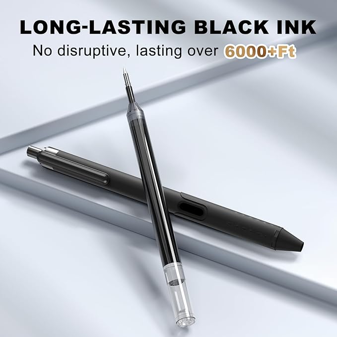Gel Pens 0.5mm - 12 Pack Smooth Quick-Drying Retractable Black Ink for Journaling