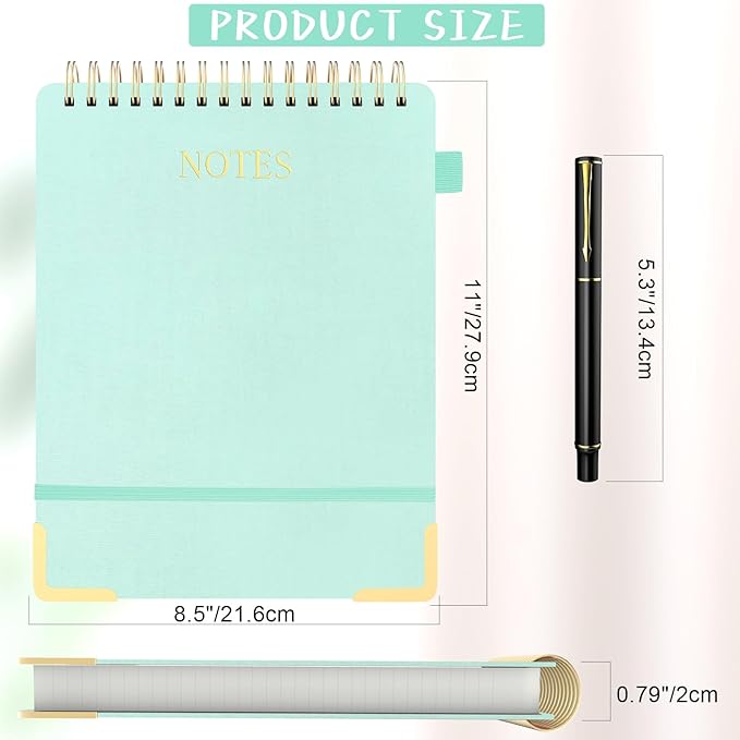 Aesthetic Top Spiral Notebook, A4 Large Linen Hardcover Top Bound Steno Pads, 240 Pages 100gsm Thick Lined Paper Left Handed Notebook Journal for Work, School, Church Writing - Green, 8.5" x 11"