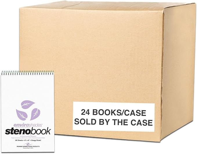 ROARING SPRING Enviroshades Colored Steno Books, 24 Pack of Memo Pads, Recycled Orchid Paper, 6" x 9", 80 Sheets, Gregg Ruled, Perforated, Wirebound, Heavy Chipboard Back