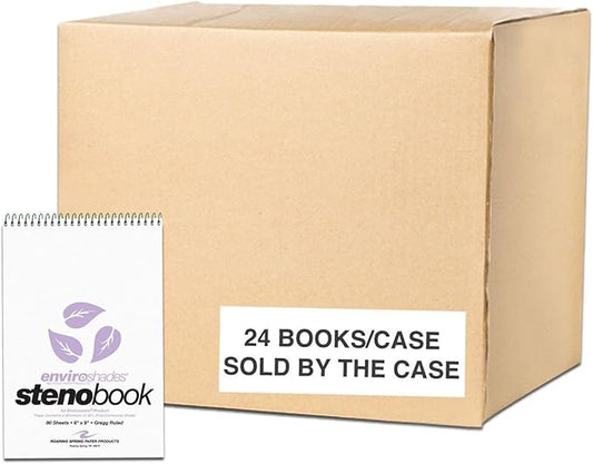 ROARING SPRING Enviroshades Colored Steno Books, 24 Pack of Memo Pads, Recycled Orchid Paper, 6" x 9", 80 Sheets, Gregg Ruled, Perforated, Wirebound, Heavy Chipboard Back
