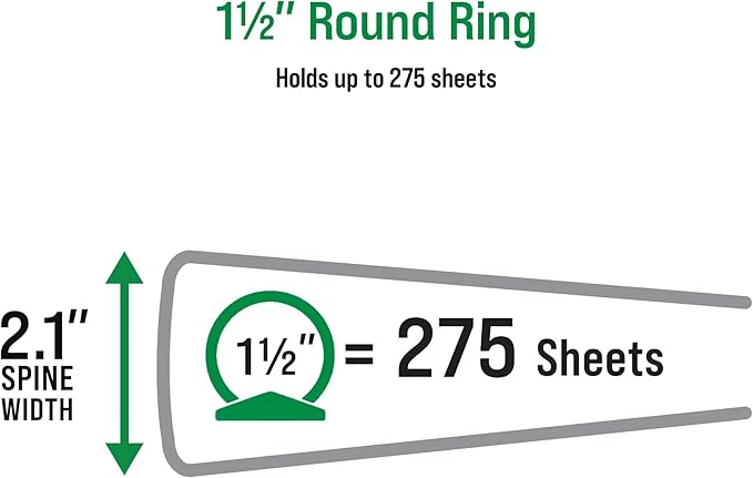 Office Essentials Economy View 3 Ring Binders, 1.5" Round Rings, 2.1" Spine, 275-Sheet Capacity, Black Binders (12-Pack of 03427)