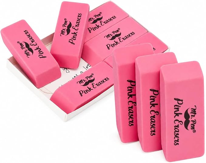 Mr. Pen- Pink Pencil Eraser, 6 Pack, Large Latex Free