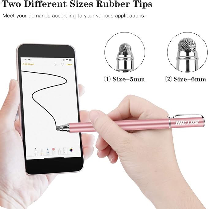 METRO Stylus Pen for Touchscreen - High Sensitivity Capacitive Switch Stylus Fiber Tips 2 in 1 Universal Stylus Pens for iPad iPhone Tablet Android Chromebook Switch 2 All Touch Screens (8 Extra Tips)